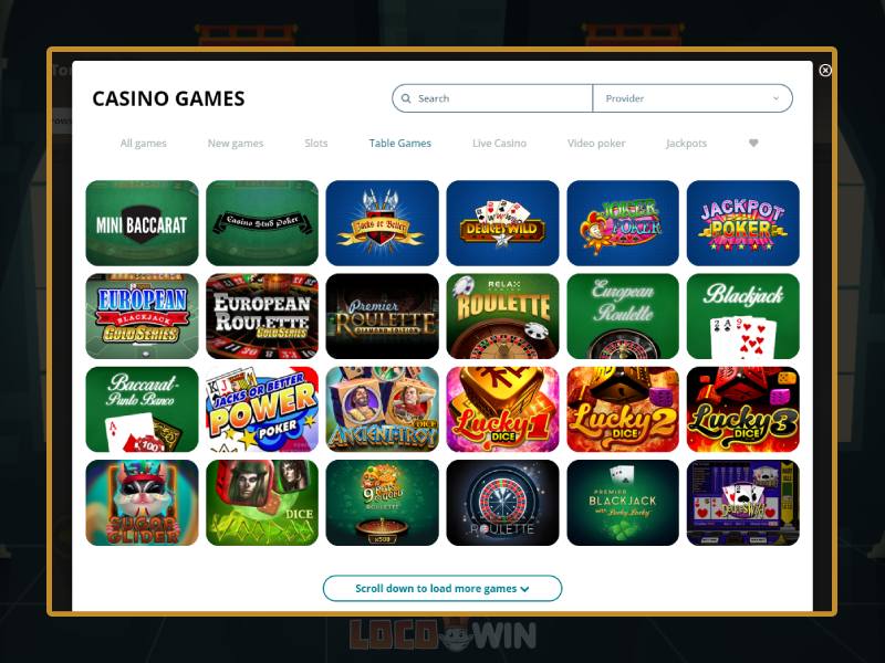 Tafelspellen in het Locowin online casino